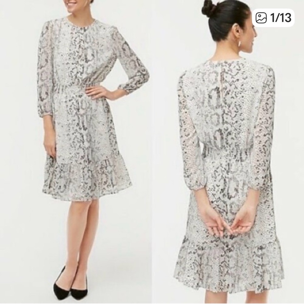 J. Crew Women's Snake Animal Smocked Waist Long sleeve Dress